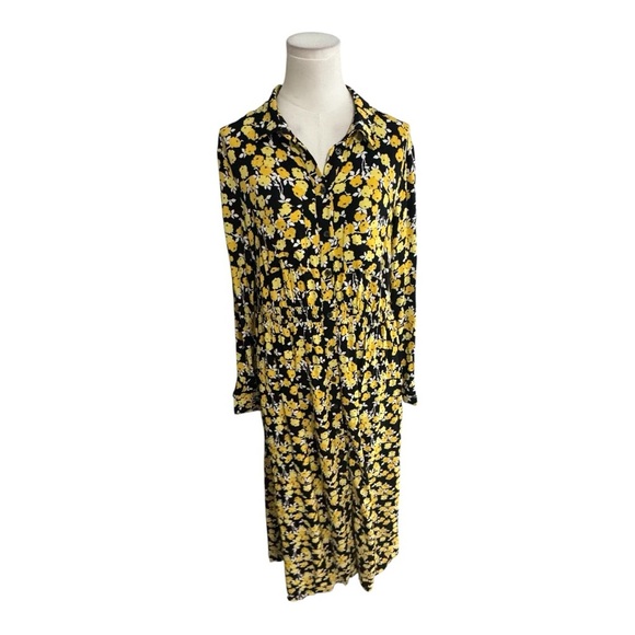 BODEN Jessie Maxi Shirt Dress Yellow Black Floral Size 10 Long Sleeve Party Work - Picture 6 of 11